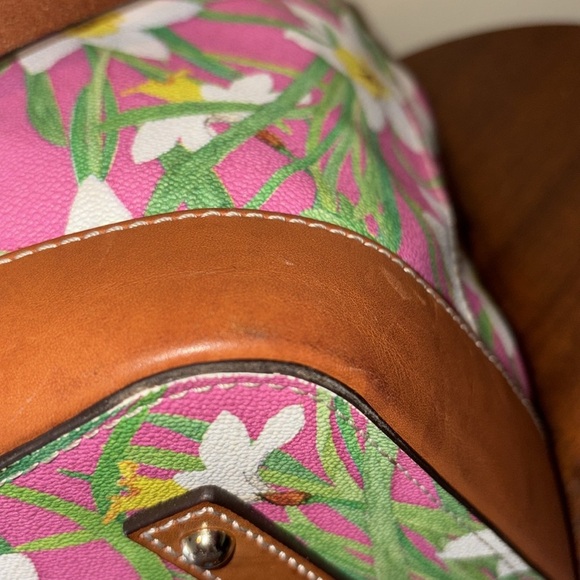 Dooney & Bourke Floral bucket bag shoulder bag daylilies white yellow pink gre - Picture 10 of 16